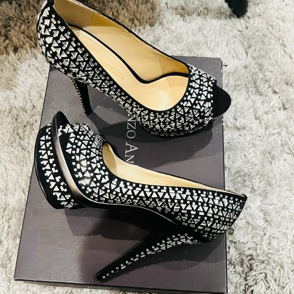 ENZO ANGIOLINI Rhinestone Black Platform Heels - Picture 1 of 9